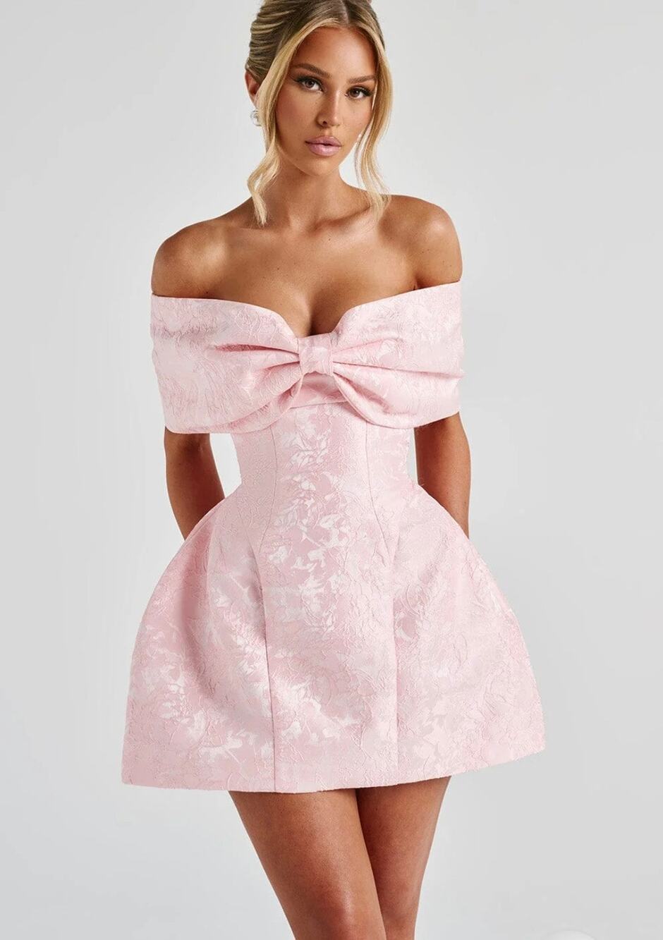 Babyboo Raquel Blush Pink Floral Jacquard Bow Mini Dress NWT XXL US 12